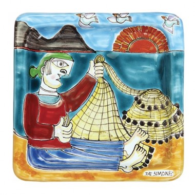 Piatto Quadrato Pescatore Ceramiche de Simone 20x20 DS 19 Piatto Quadrato Pescatore Ceramiche de Simone 20x20 DS 19
